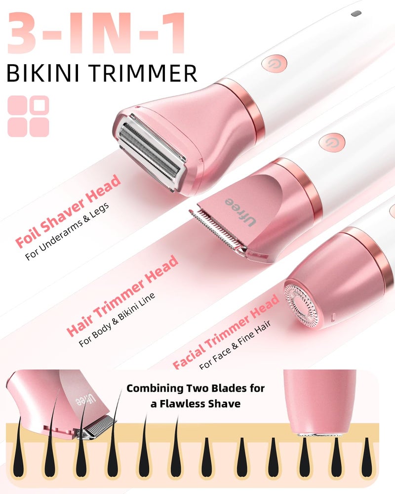 UFREE ماكينة حلاقة كهربائية للنساء لإزالة الشعر في المناطق الحساسة، ماكينة تشذيب البيكيني للوجه والجسم، جهاز حلاقة للاستخدام الرطب والجاف، ماكينة تشذيب الشعر، هدايا عيد ميلاد للنساء، ذهبية - Image 2